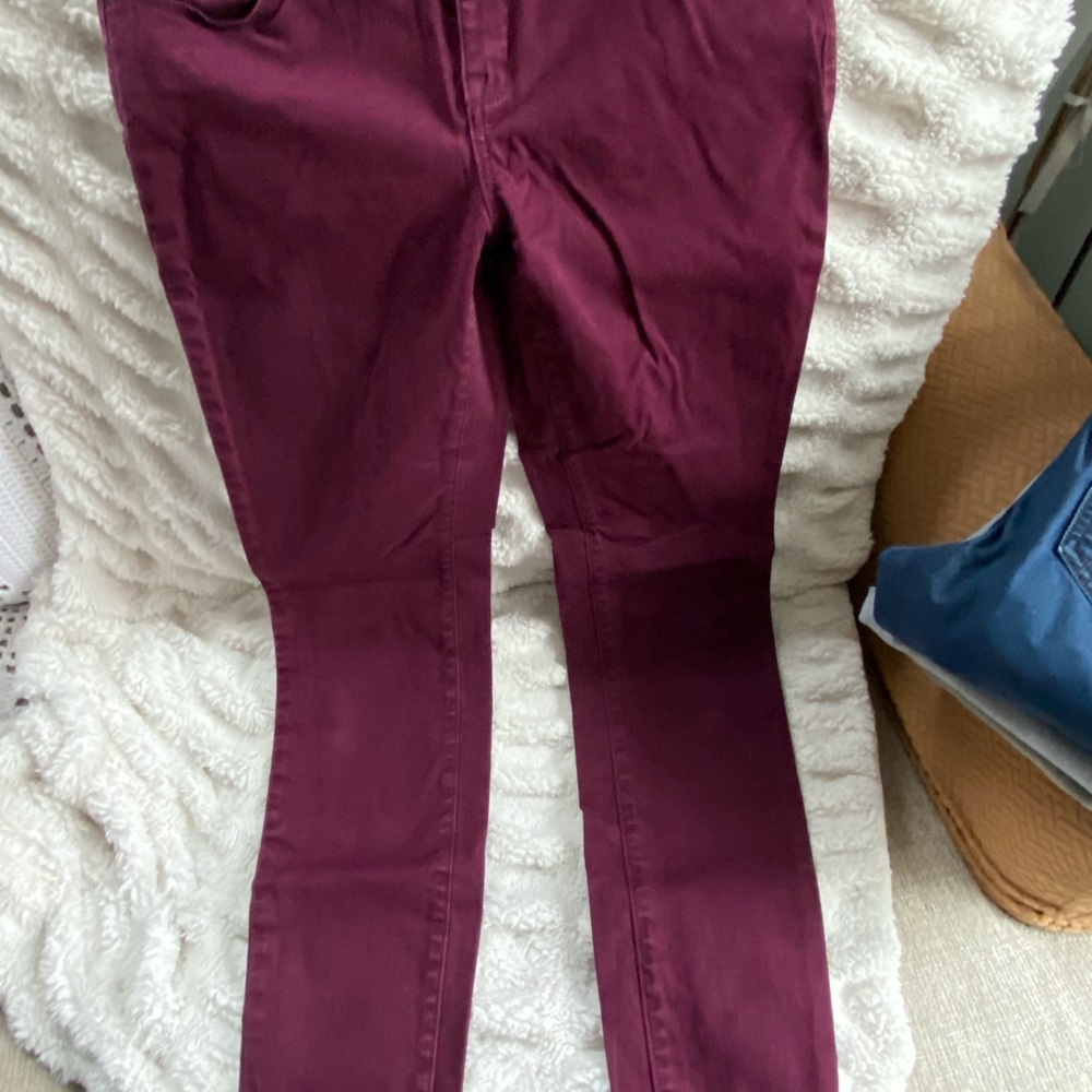 Brushed denim burgundy skinny leg jeans